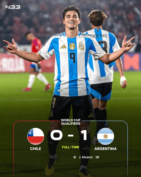 世预赛-阿尔瓦雷斯制胜球梅西造威胁 阿根廷1-0胜智利