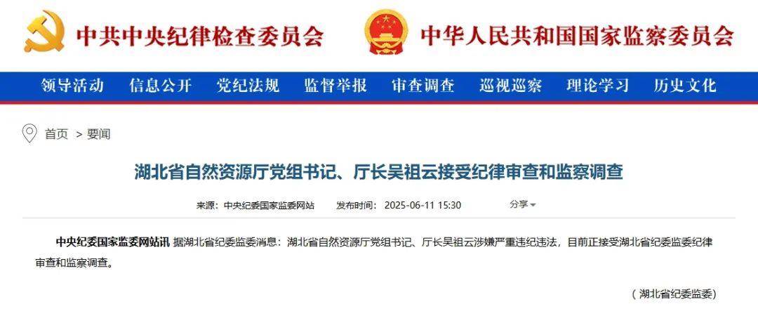 吴祖云任上被查，原任职地已有4名市委书记“落马”