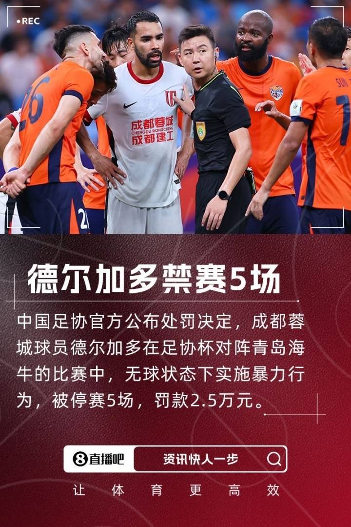 朱艺:蓉城止步足协杯半决赛,德尔加多剩余5场停赛在中超执行 朱艺:蓉城止步足协杯半决赛,德尔加多剩余5场停赛在中超执行